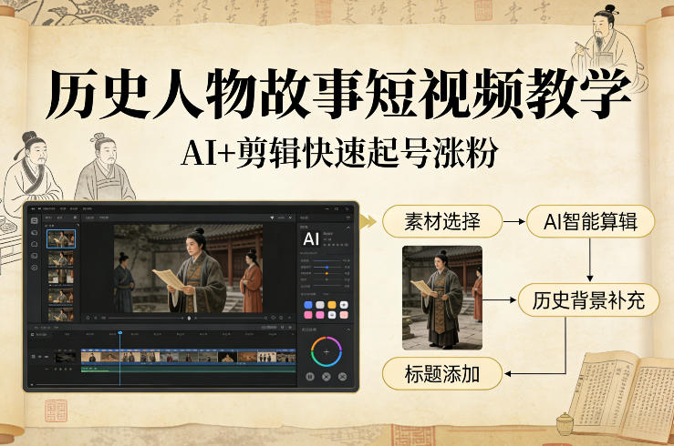 历史人物故事短视频教学，AI+剪辑制作历史人物题材短视频，快速起号涨粉宝妈网-宝妈学习网-宝妈AI网-宝妈工作流网宝妈网|宝妈学习网|宝妈AI网|宝妈工作流网|宝妈扣子网