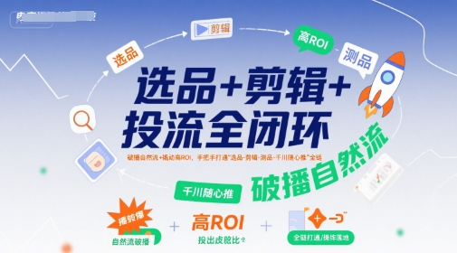 选品+剪辑+投流全闭环，破播自然流+撬动高ROI，手把手打通“选品-剪辑-测品-千川随心推”全链|宝妈创业网