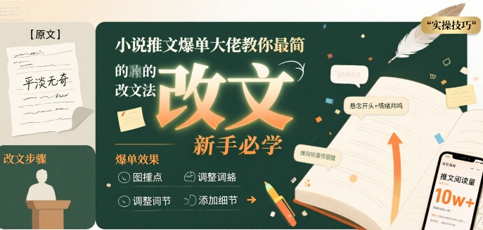 小说推文爆单大佬教你最简单的改文方法实操课，新手必学|宝妈创业网