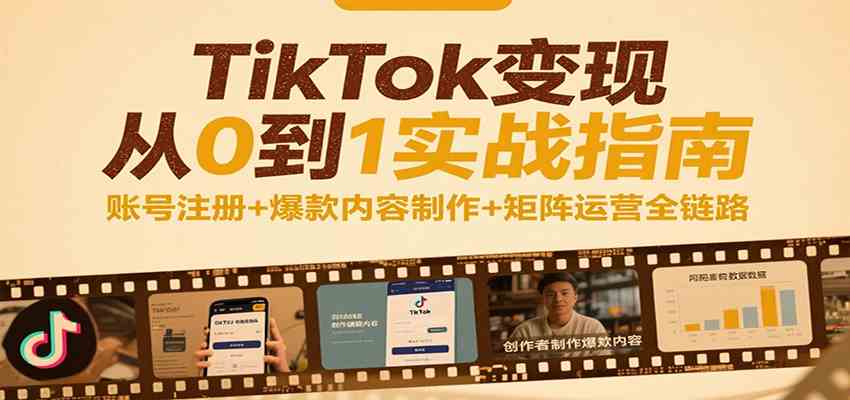 TikTok变现从0到1实战指南：账号注册+爆款内容制作+矩阵运营全链路|宝妈创业网