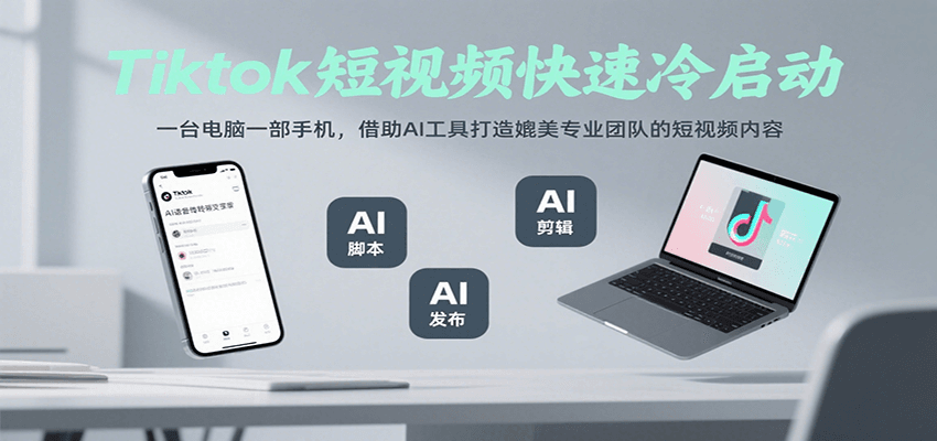 Tiktok短视频快速冷启动，一台电脑一部手机，借助AI工具打造媲美专业团队的短视频内容|宝妈创业网