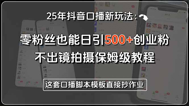 25年抖音口播新玩法：零粉丝也能日引500+创业粉，不出镜拍摄保姆级教程…|宝妈创业网