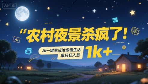 农村夜景杀疯了！AI一键生成治愈系慢生活，单日狂入1k+|宝妈创业网