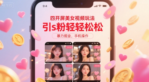 四开屏美女视频玩法，引s粉轻轻松松，暴力掘金，手机操作【揭秘】|宝妈创业网