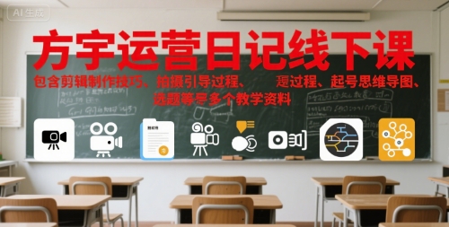 方宇运营日记线下课，包含剪辑制作技巧、拍摄引导过程、起号思维导图、选题等多个教学资料|宝妈创业网