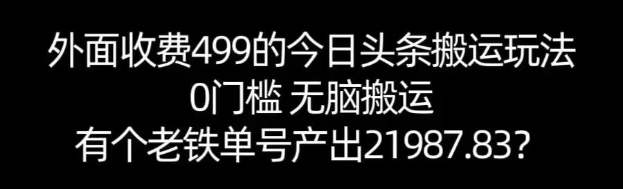 【168网创11期】单号产出21987.83？0门槛无脑搬运，外面收费499的今日头条搬运玩法！|宝妈创业网
