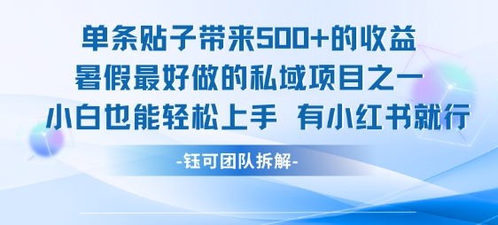 单条贴子带来5张的收益，暑假最好做的私域项目之一，小白也能轻松上手，有小红书就行|宝妈创业网