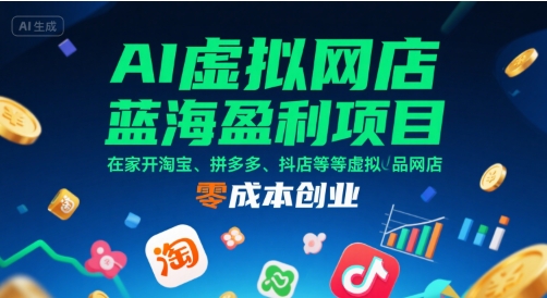 AI虚拟网店蓝海盈利项目，在家开淘宝、拼多多、抖店等虚拟品网店，零成本创业|宝妈创业网