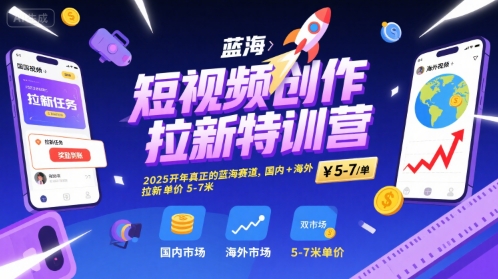 短视频创作拉新特训营，2025开年真正的蓝海赛道，国内+海外，拉新单价5-7米|宝妈创业网