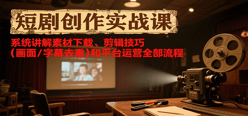 短剧创作实战课，系统讲解素材下载、剪辑技巧（画面/字幕去重）和平台运营全部流程|宝妈创业网