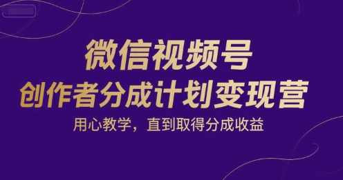 微信视频号创作者分成计划变现营，用心教学，直到取得分成收益|宝妈创业网