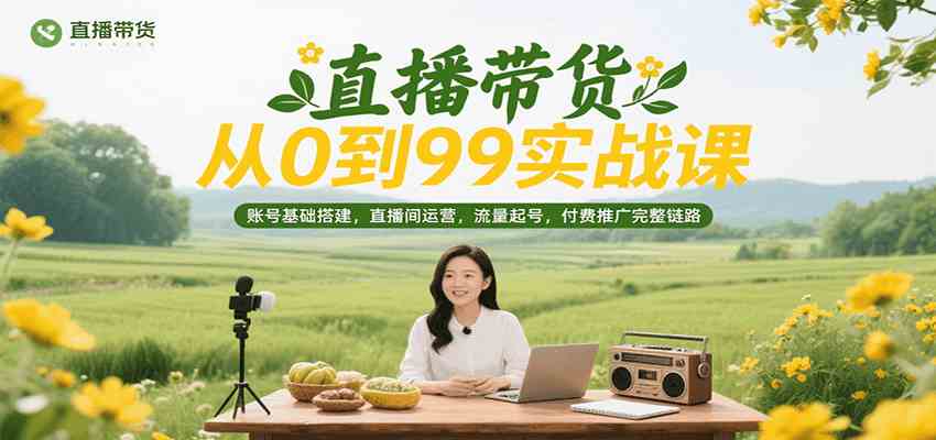 直播带货从0到99实战课，账号基础搭建，直播间运营，流量起号，付费推广完整链路|宝妈创业网
