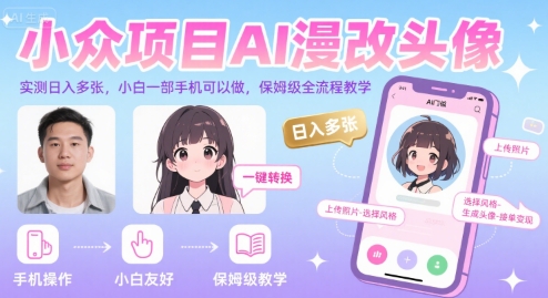 小众项目AI漫改头像，实测日入多张，小白一部手机可以做，保姆级全流程教学|宝妈创业网