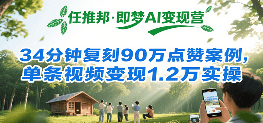 任推邦·即梦AI变现营，34分钟复刻90万点赞案例，单条视频变现1.2万实操|宝妈创业网