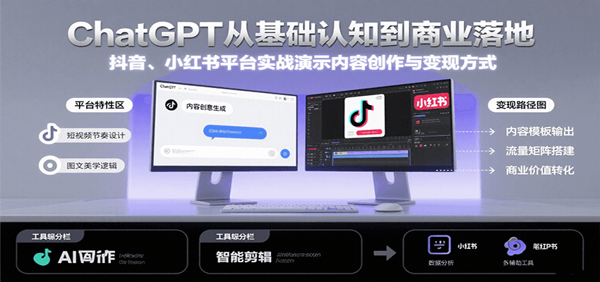 ChatGPT从基础认知到商业落地，实战演示抖音、小红书等平台的内容创作与变现|宝妈创业网