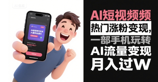 AI短视频热门涨粉变现，一部手机玩转AI流量变现，月入过W|宝妈创业网