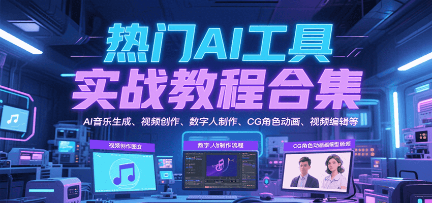 热门AI工具实战教程合集，AI音乐生成、视频创作、数字人制作、CG角色动画、视频编辑等|宝妈创业网