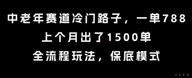 中老年赛道冷门路子，一单788，上个月出了1500单，全流程玩法，保底模式【揭秘】|宝妈创业网