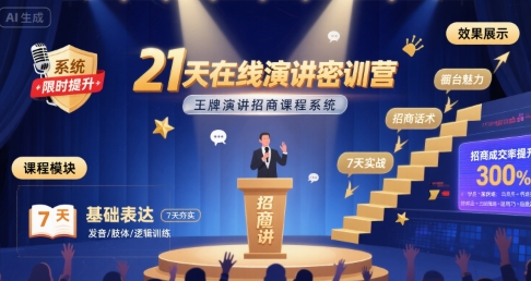21天在线演讲密训营，王牌演讲招商课程系统|宝妈创业网