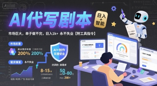AI代写剧本，市场巨大，单子做不完，日入1k+ 永不失业【附工具指令】|宝妈创业网