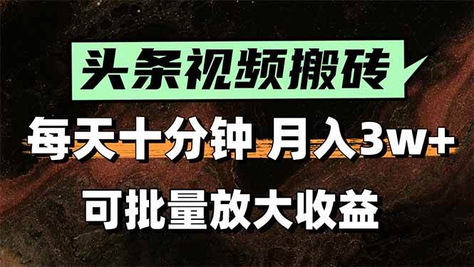 （15400期）头条视频搬砖，每天10分钟，小白轻松月入3万+，可批量放大收益|宝妈创业网