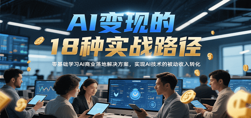 AI变现的18种实战路径，零基础学习AI商业落地解决方案，实现AI技术的被动收入转化|宝妈创业网