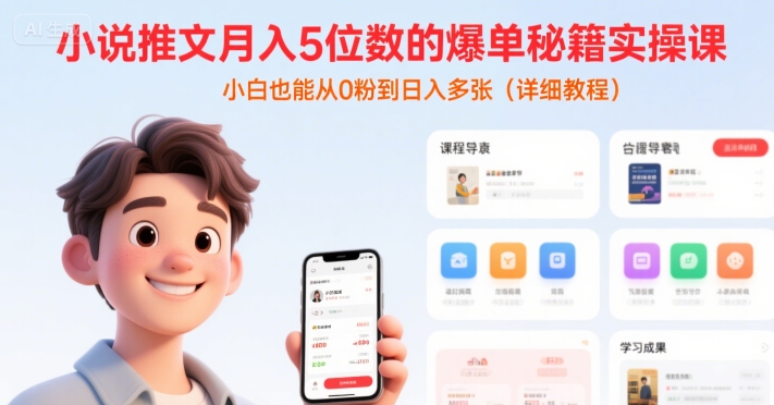 小说推文月入5位数的爆单秘籍实操课，，小白也能从0粉到日入多张(详细教程)|宝妈创业网