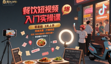 餐饮短视频入门实操课，引爆同城流量，打爆单店|宝妈创业网