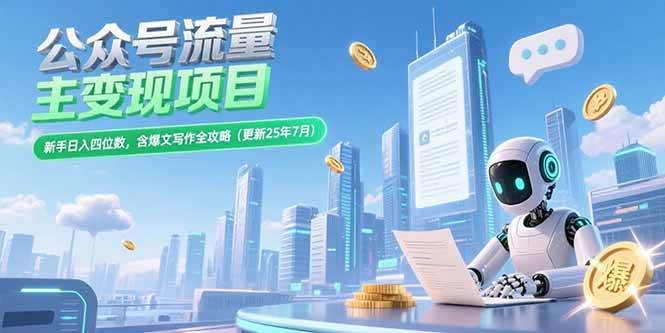 （15412期）公众号流量主变现项目，新手日入四位数，含爆文写作全攻略(更新25年7月)|宝妈创业网