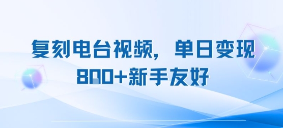 复刻电台视频，单日变现8张+新手友好，长期可做|宝妈创业网