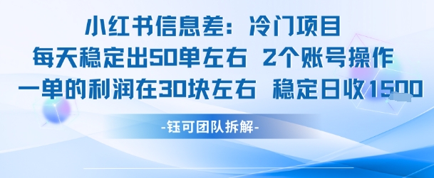 小红书信息差冷门项目一单利润30块每天稳定1.5k左右2个账号操作|宝妈创业网