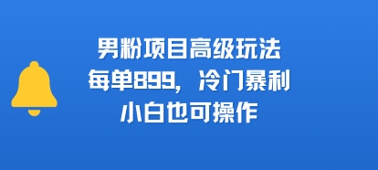 男粉项目高级玩法，每单899，冷门暴利，小白也可操作|宝妈创业网