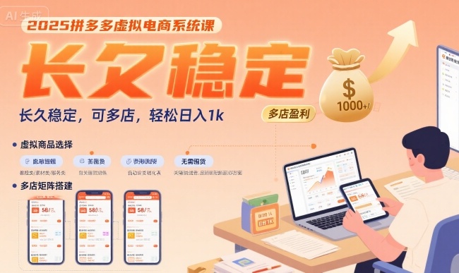 2025拼多多虚拟电商系统课，长久稳定，可多店，轻松日入1k|宝妈创业网