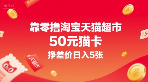靠零撸淘宝天猫超市50元猫卡，挣差价日入5张|宝妈创业网