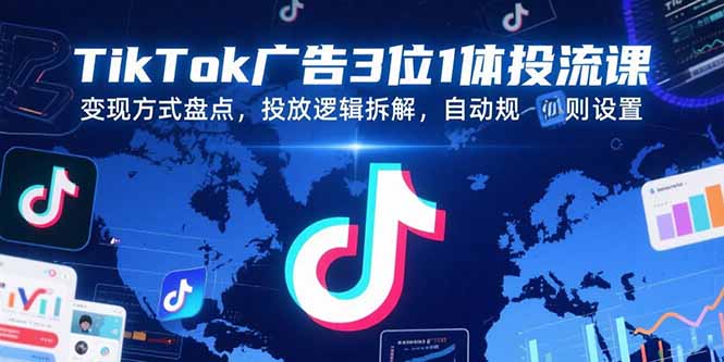 TikTok广告3位1体投流课，变现方式盘点，投放逻辑拆解，自动规则设置|宝妈创业网