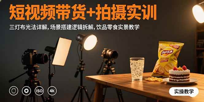 （15540期）短视频带货+拍摄实训：三灯布光法详解,场景搭建逻辑拆解,饮品零食实景教学|宝妈创业网