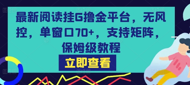 最新阅读挂G撸金平台，无风控，单窗口70+，支持矩阵，保姆级教程【揭秘】|宝妈创业网