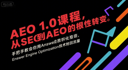 AEO 1.0 课程，从SEO到AE0的基命性转变，手把手教会你用AnswerEngineOptimization技术抢回流量|宝妈创业网