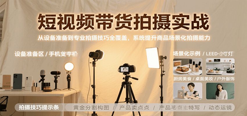 短视频带货拍摄实战，从设备准备到专业拍摄技巧全覆盖，系统提升商品场景化拍摄能力|宝妈创业网