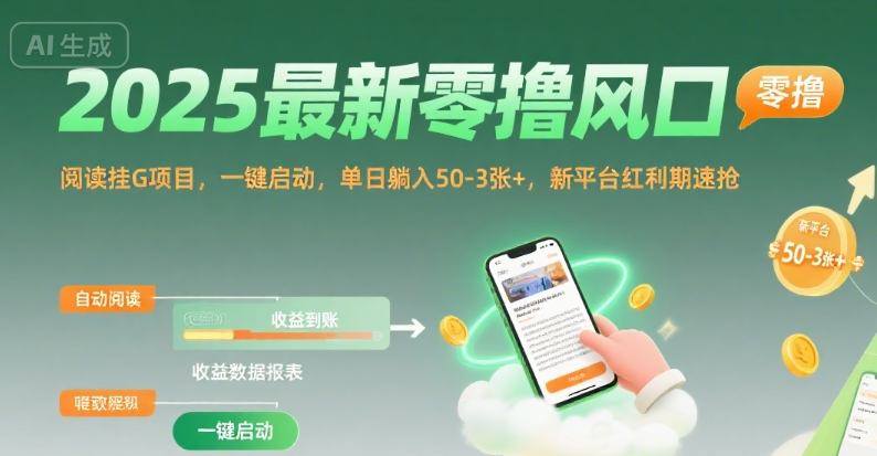 2025最新零撸风口，阅读挂G项目，一键启动，单日躺入 50-3张+，新平台红利期速抢【揭秘】|宝妈创业网