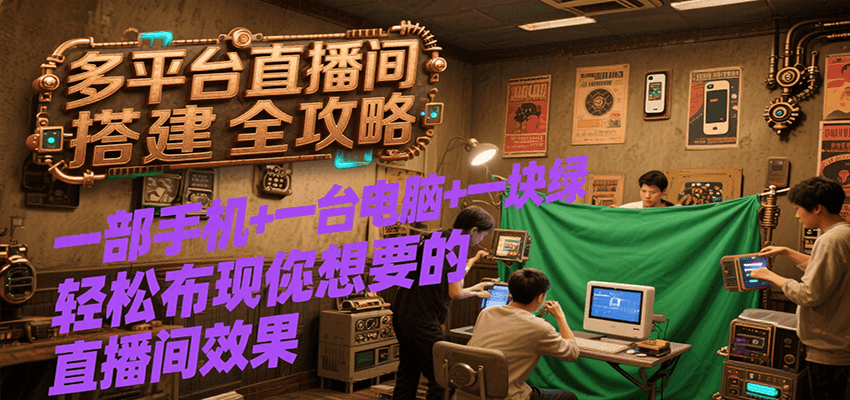 多平台直播间搭建全攻略，一部手机+一台电脑+一块绿布轻松实现你想要的直播间效果|宝妈创业网
