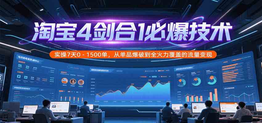 淘宝4剑合1必爆技术，实操7天0-1500单，从单品爆破到全火力覆盖的流量变现|宝妈创业网