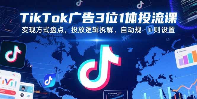 （15460期）TikTok广告3位1体投流课，变现方式盘点，投放逻辑拆解，自动规则设置|宝妈创业网